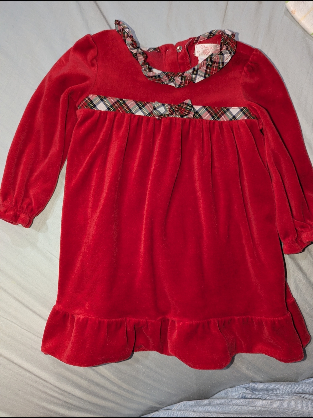 Chaps Red Girls Dress with Plaid Trim